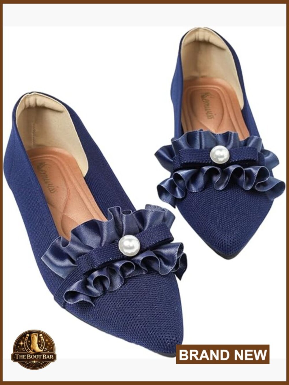 Pointed Toe Ballet Flats with Pearl Accent Comfortable Work Shoes
